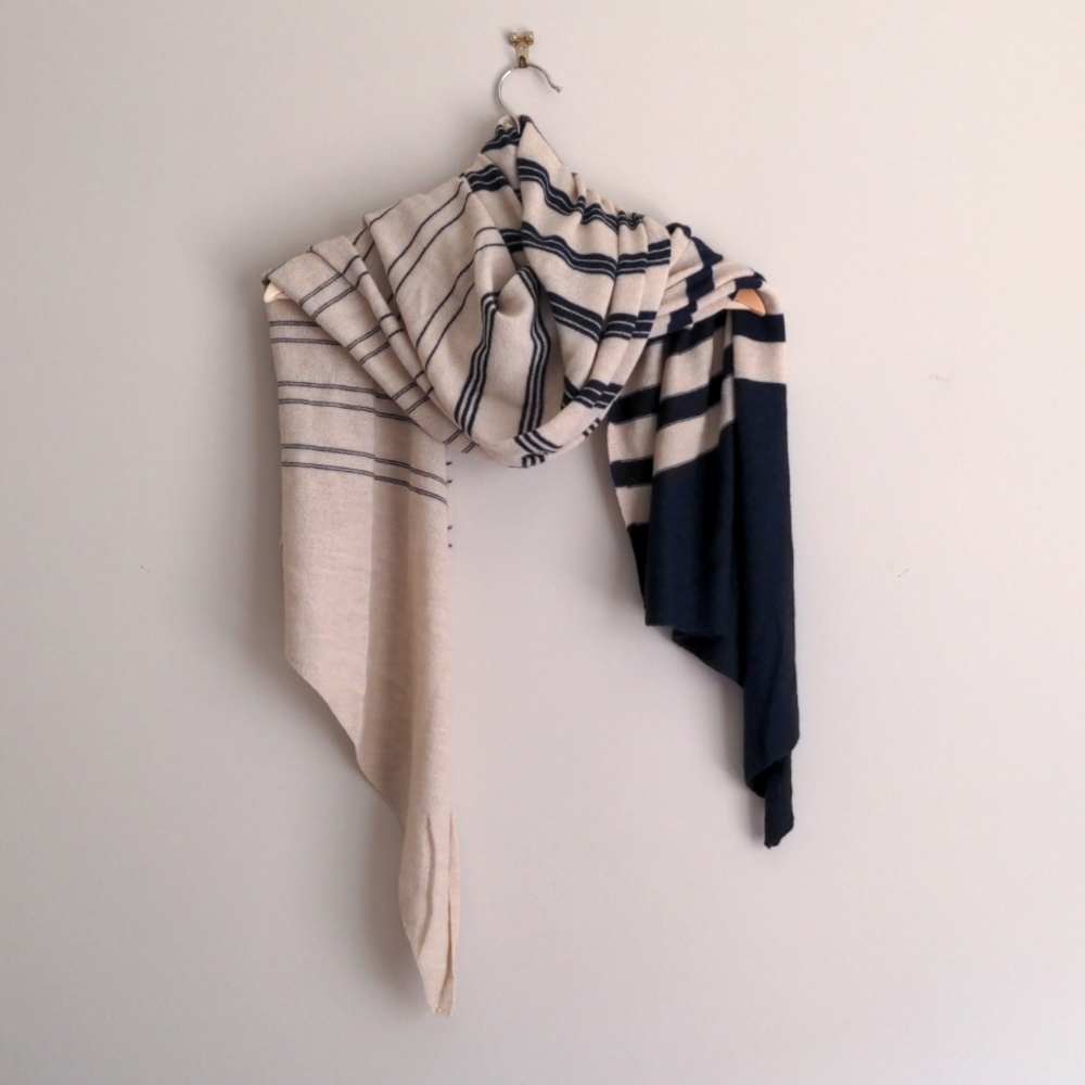Madewell 100% Wool Navy and Cream Striped Scarf